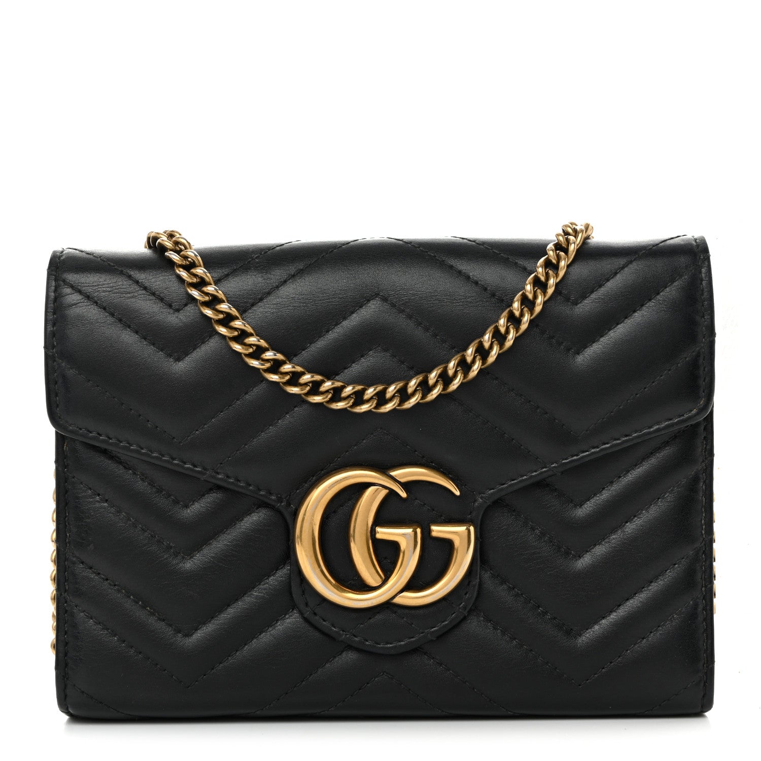 Calfskin Matelasse GG Marmont Chain Wallet Black