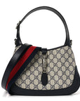 GG Supreme Monogram Textured Dollar Calfskin Web Small Jackie 1961 Hobo Beige Blue