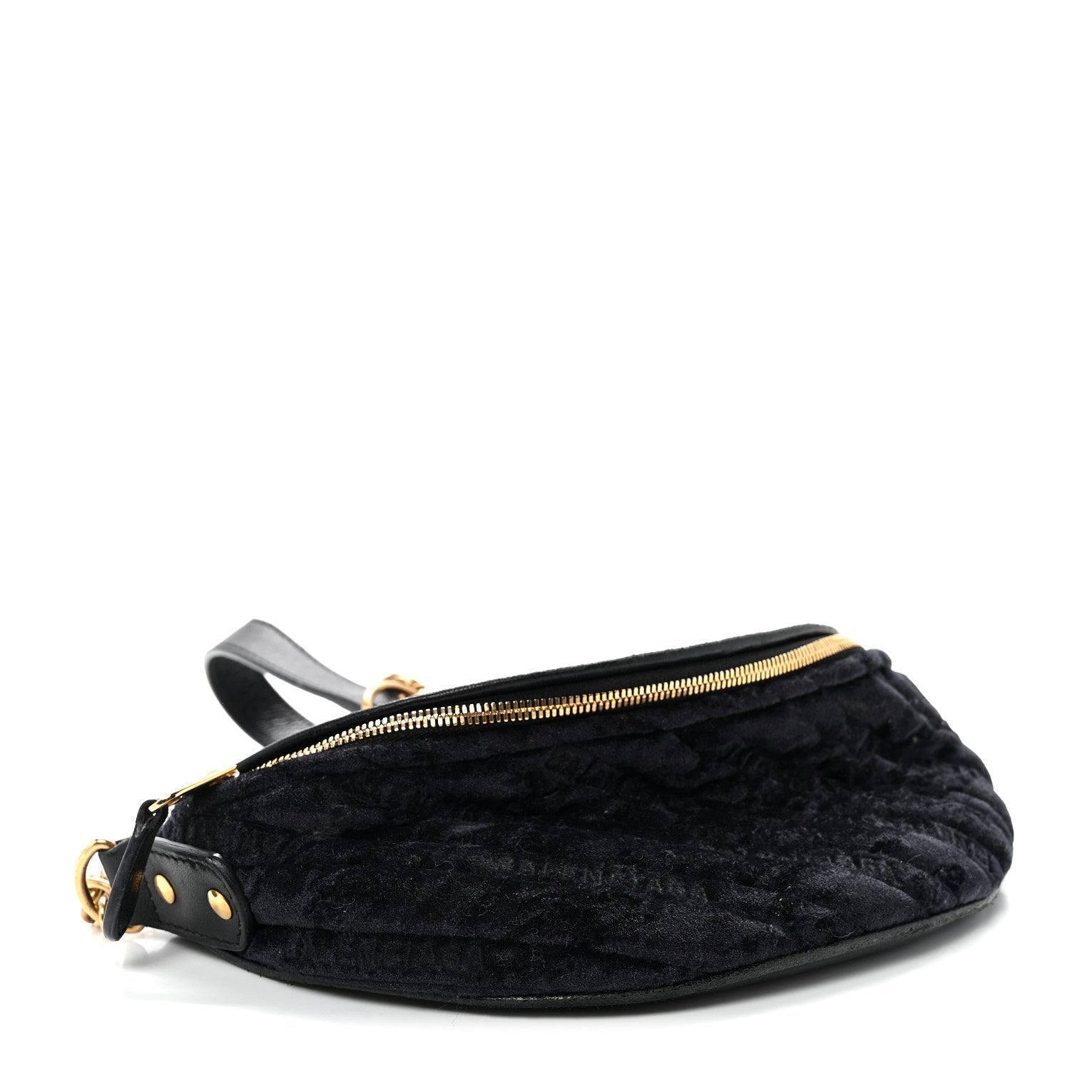 Crushed Velvet Logo Embossed XXS Souvenir Belt Bag Black