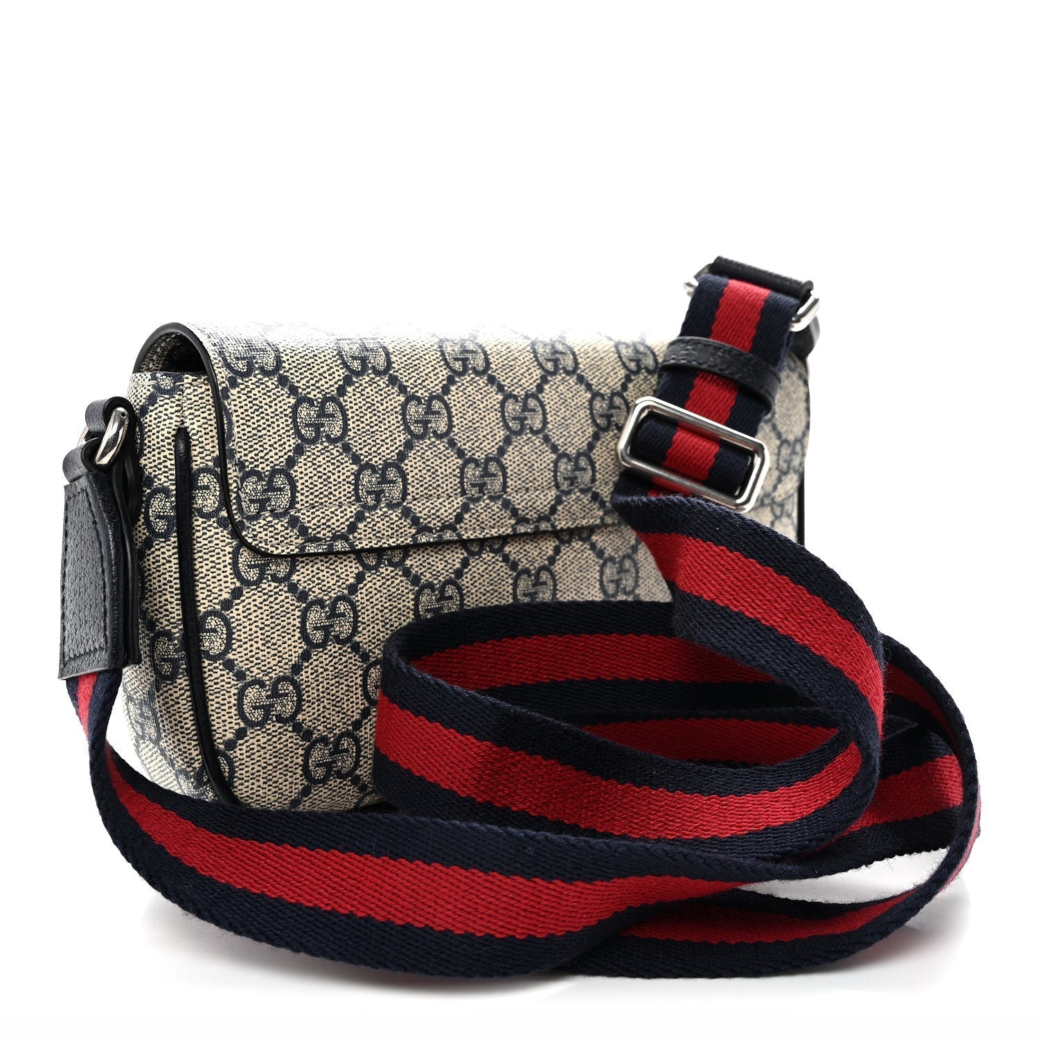GG Supreme Monogram Textured Dollar Calfskin Web Mini Ophidia Envelope Shoulder Bag Beige Blue