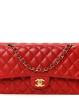 Lambskin Quilted Medium Double Flap Red