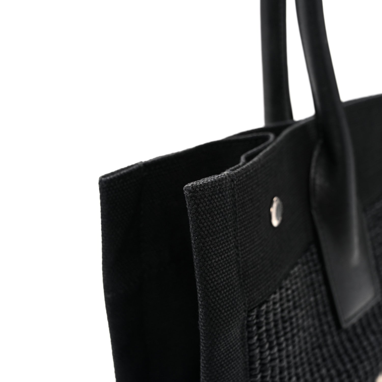 Raffia Linen Calfskin Small Rive Gauche Tote Black
