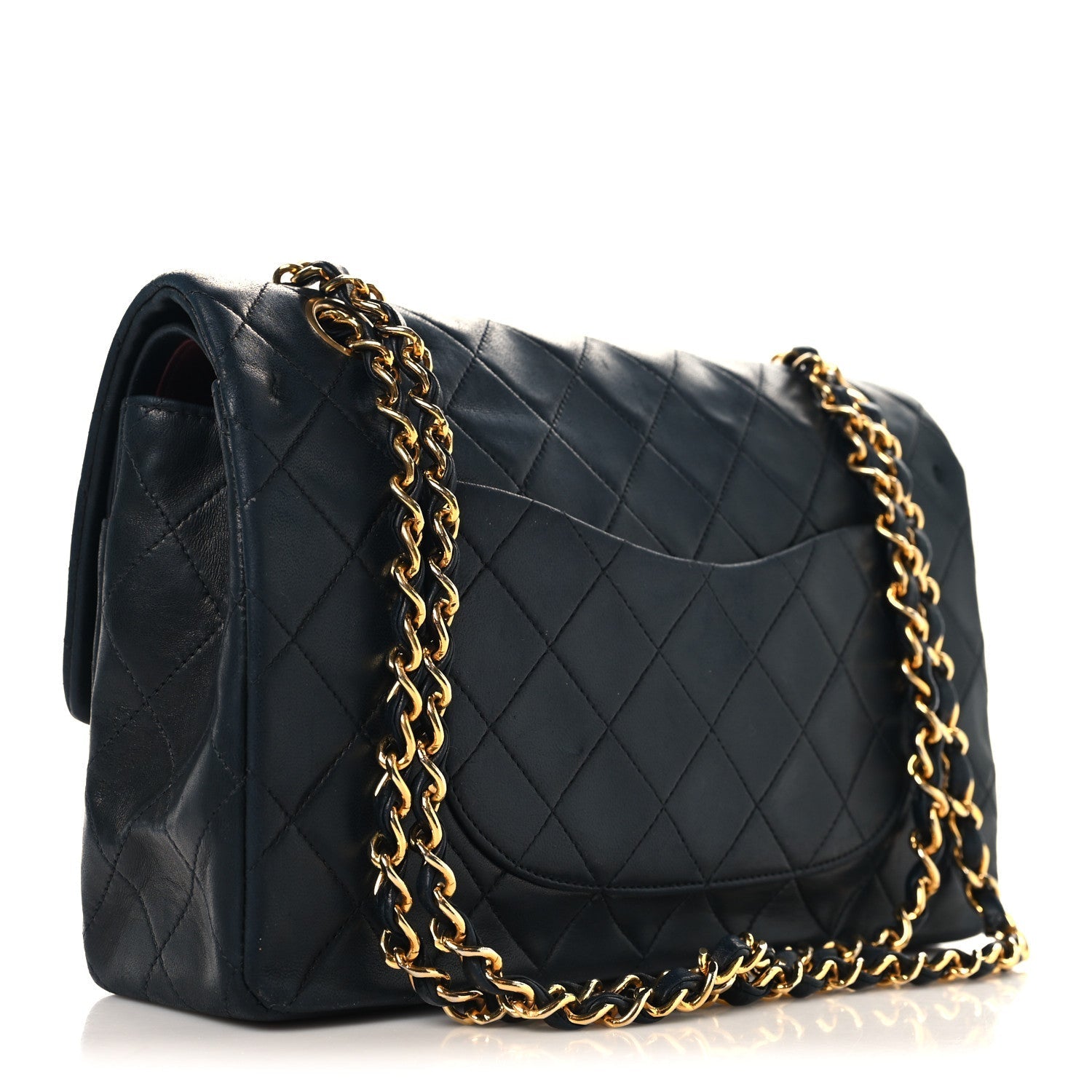 Lambskin Quilted Medium Double Flap Navy