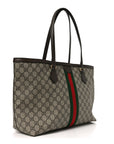 GG Supreme Monogram Textured Calfskin Web Medium Ophidia Shopping Tote Beige Ebony New Acero