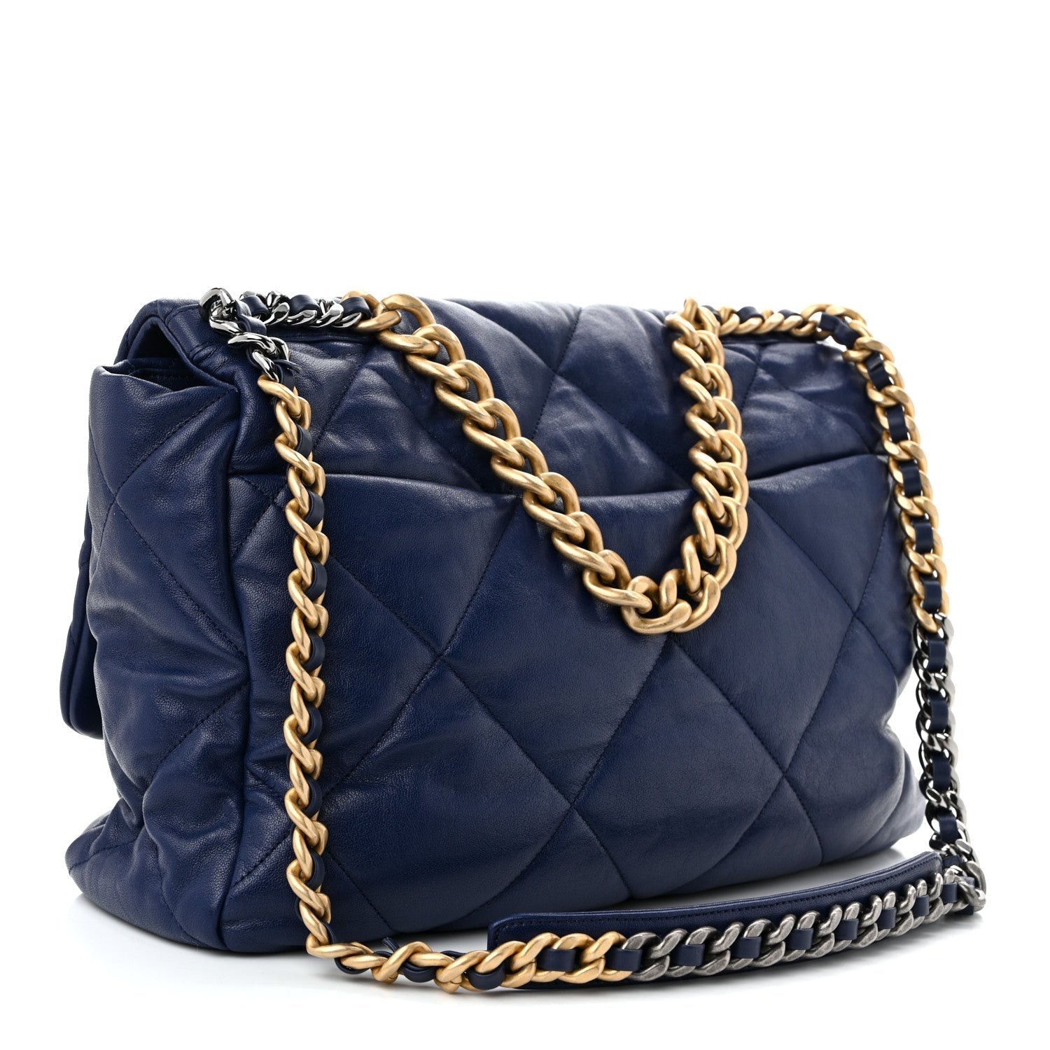 Goatskin Quilted Maxi CHNL 19 Flap Dark Blue