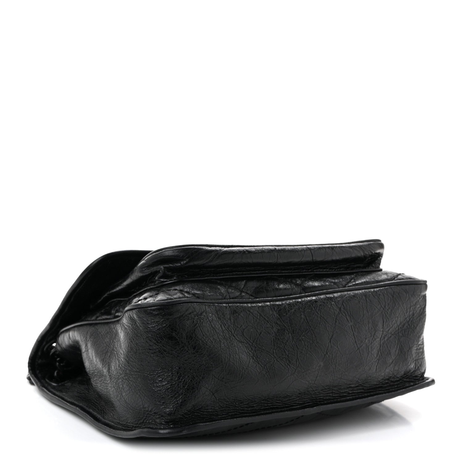 Crinkled Calfskin Matelasse Monogram Medium Niki Chain Satchel Black