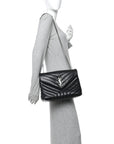 Calfskin Y Quilted Monogram Medium Loulou Chain Satchel Black