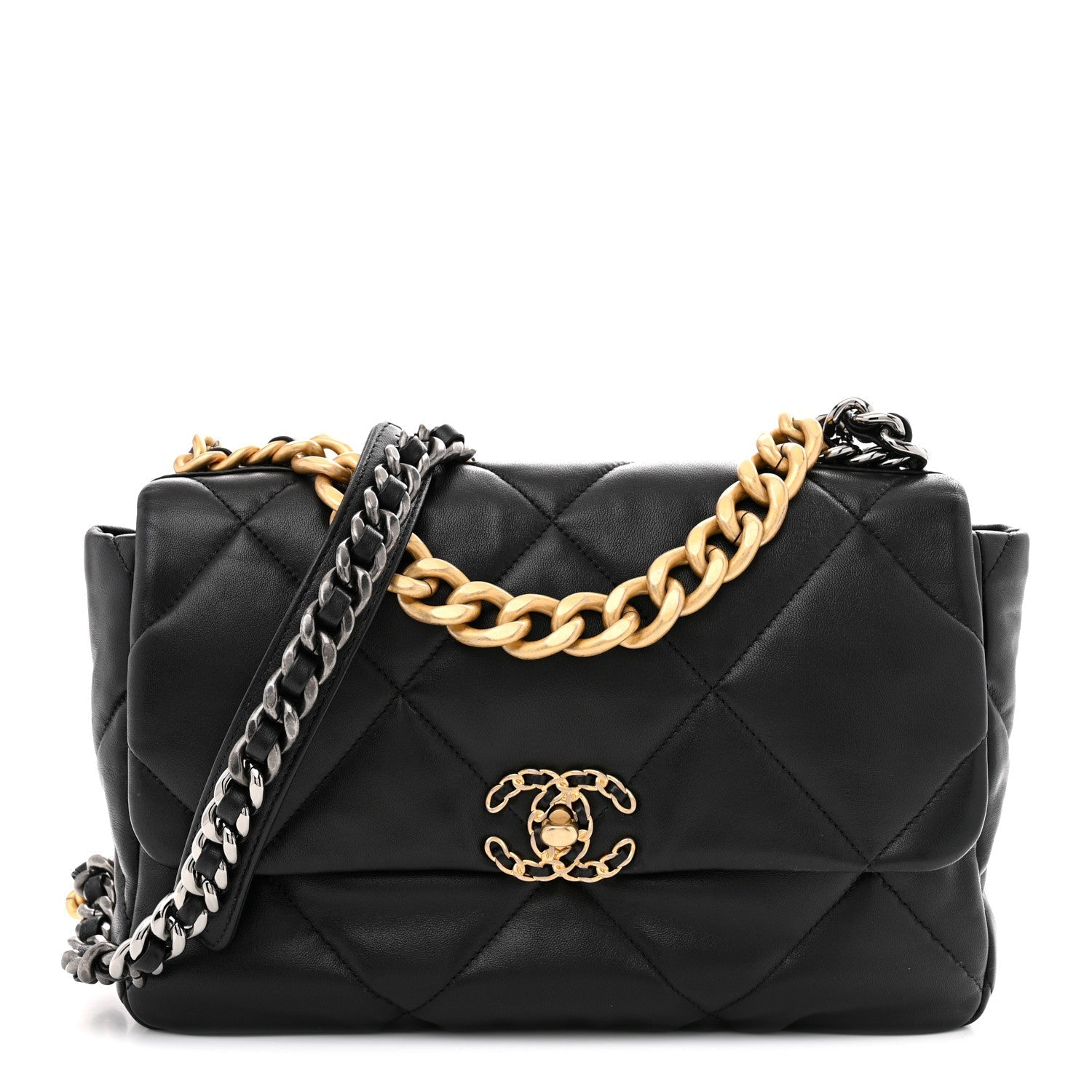 Lambskin Quilted Large CHNL 19 Flap Black