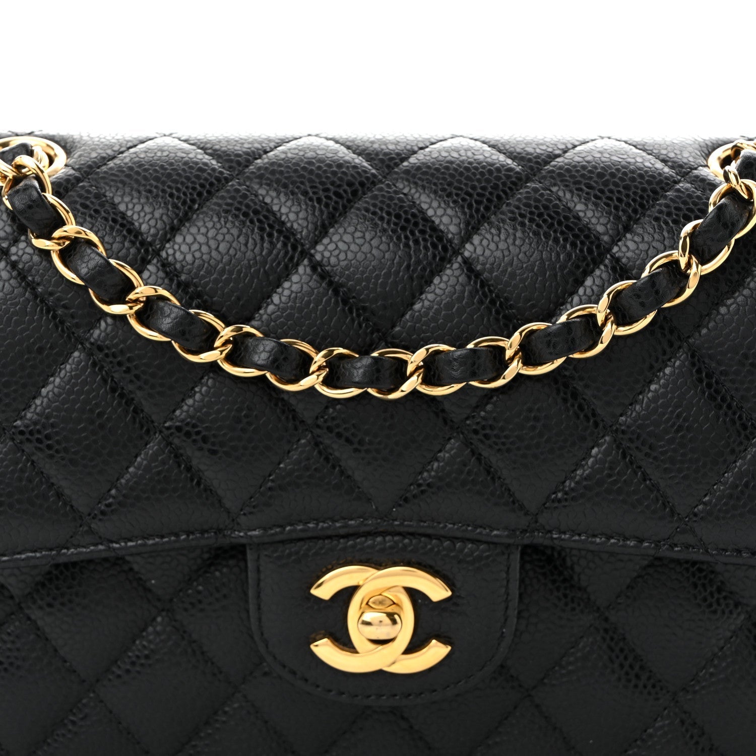 Caviar Quilted Small Double Flap Black