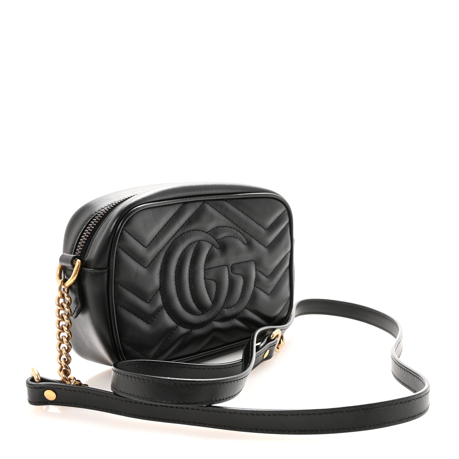 Calfskin Matelasse Mini GG Marmont Chain Shoulder Bag Black