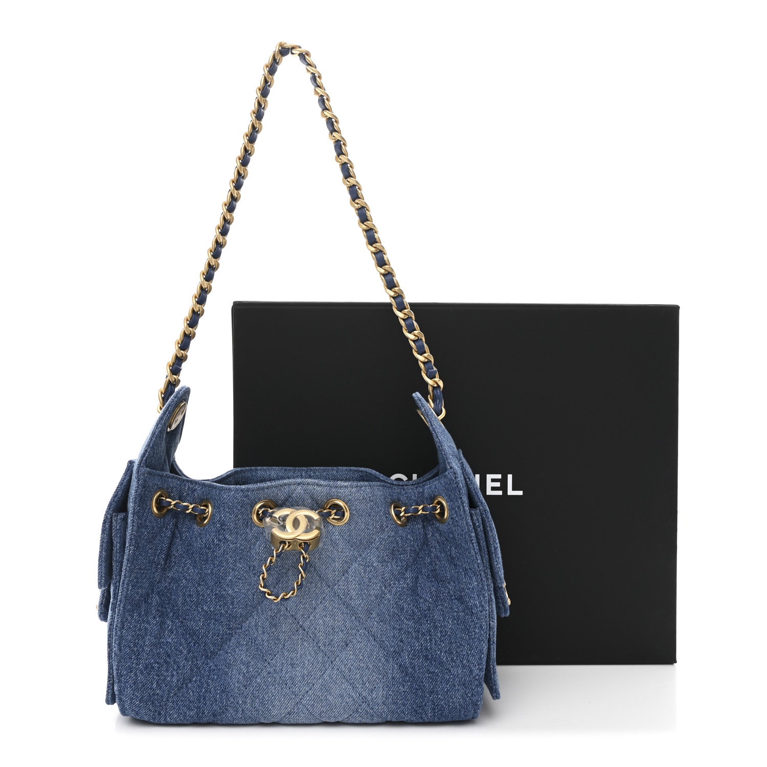 Washed Denim Quilted Mini CHNL 25 Handbag Blue