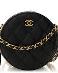 Lambskin Quilted Round Clutch With Chain Black
