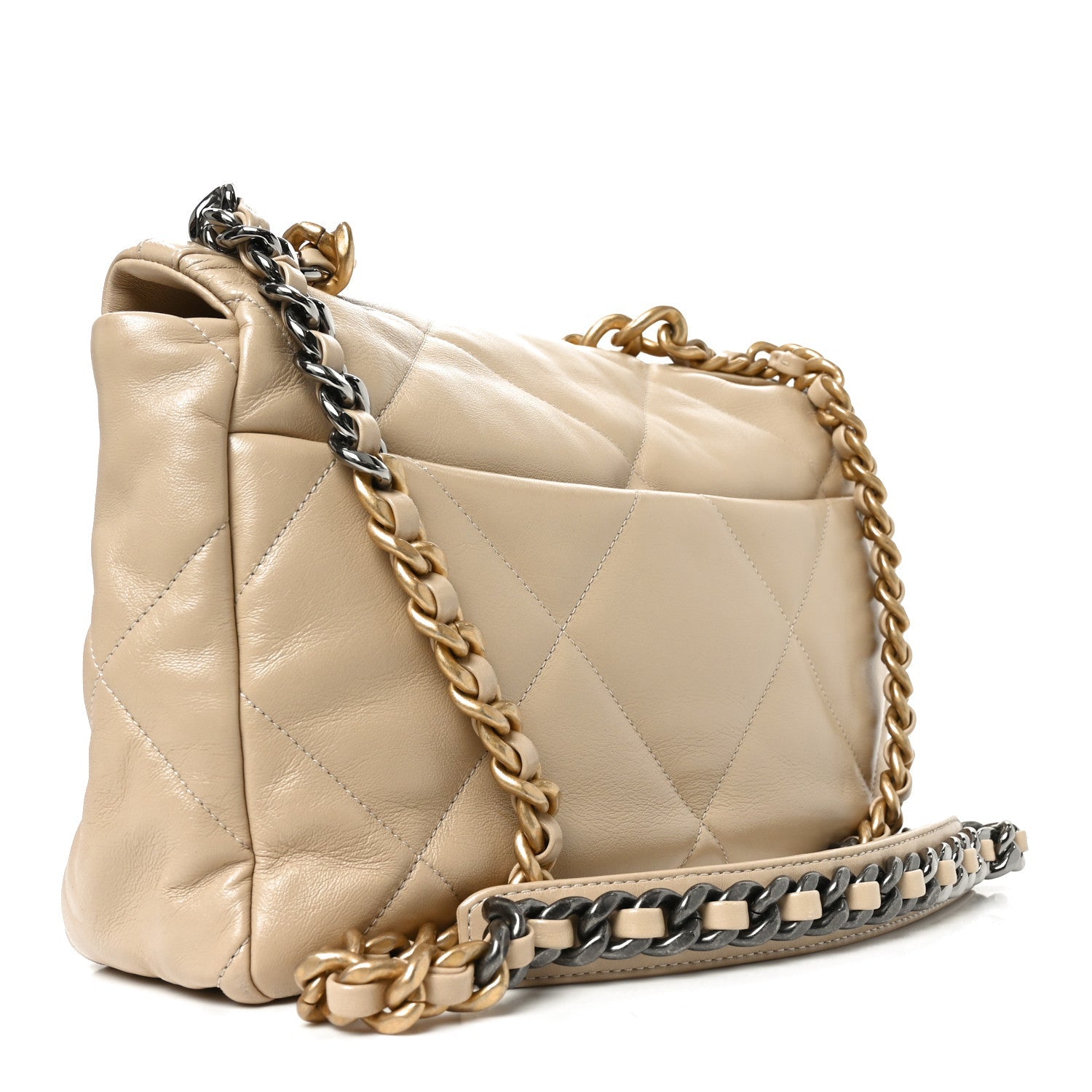 Lambskin Quilted Large CHNL 19 Flap Beige