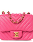 Lambskin Chevron Quilted Mini Square Flap  Pink
