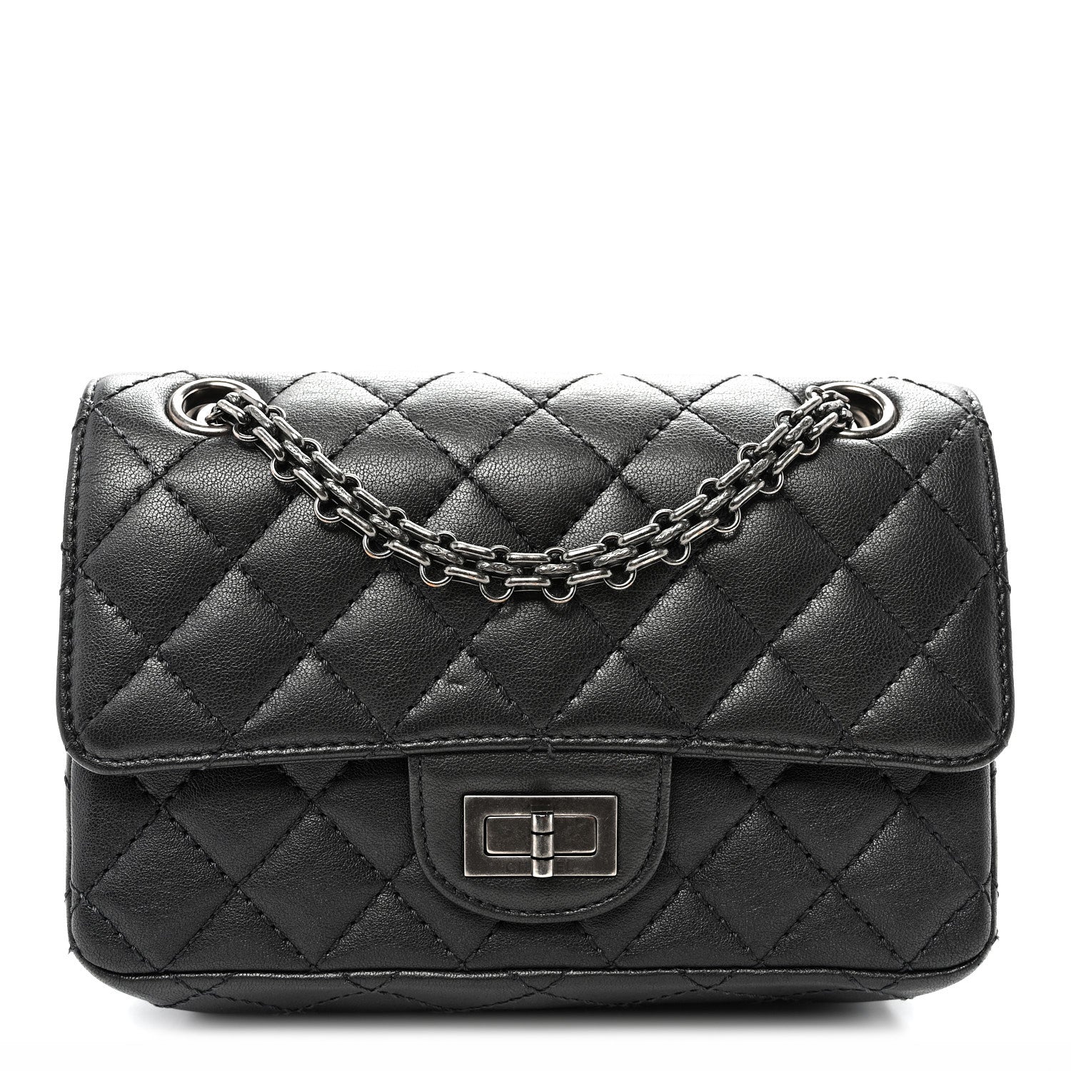 Metallic Sheepskin Quilted 2.55 Reissue Mini Flap Dark Silver