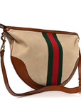 Vintage Canvas Calfskin Web Large Ophidia Half Moon Hobo Sand Light Cuir