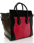 Snakeskin Smooth Calfskin Mini Tri-Color Luggage Fuchsia