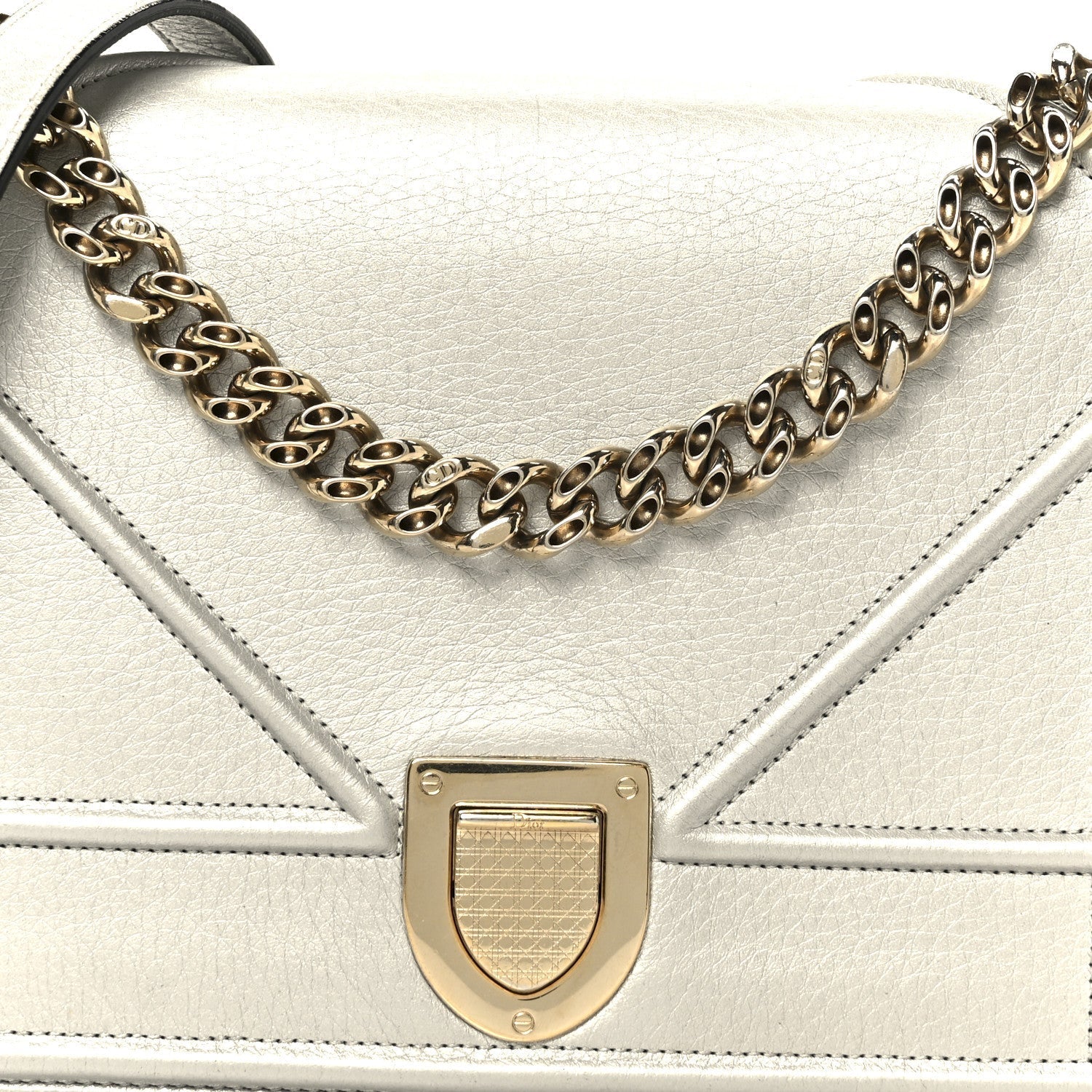Metallic Grained Calfskin Medium D1ORama Flap Bag Silver