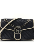 Vintage Effect Calfskin Matelasse Diagonal Small Torchon GG Marmont Shoulder Bag Blue Agata Mystic White