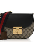 GG Supreme Monogram Web Medium Padlock Messenger Shoulder Bag Black