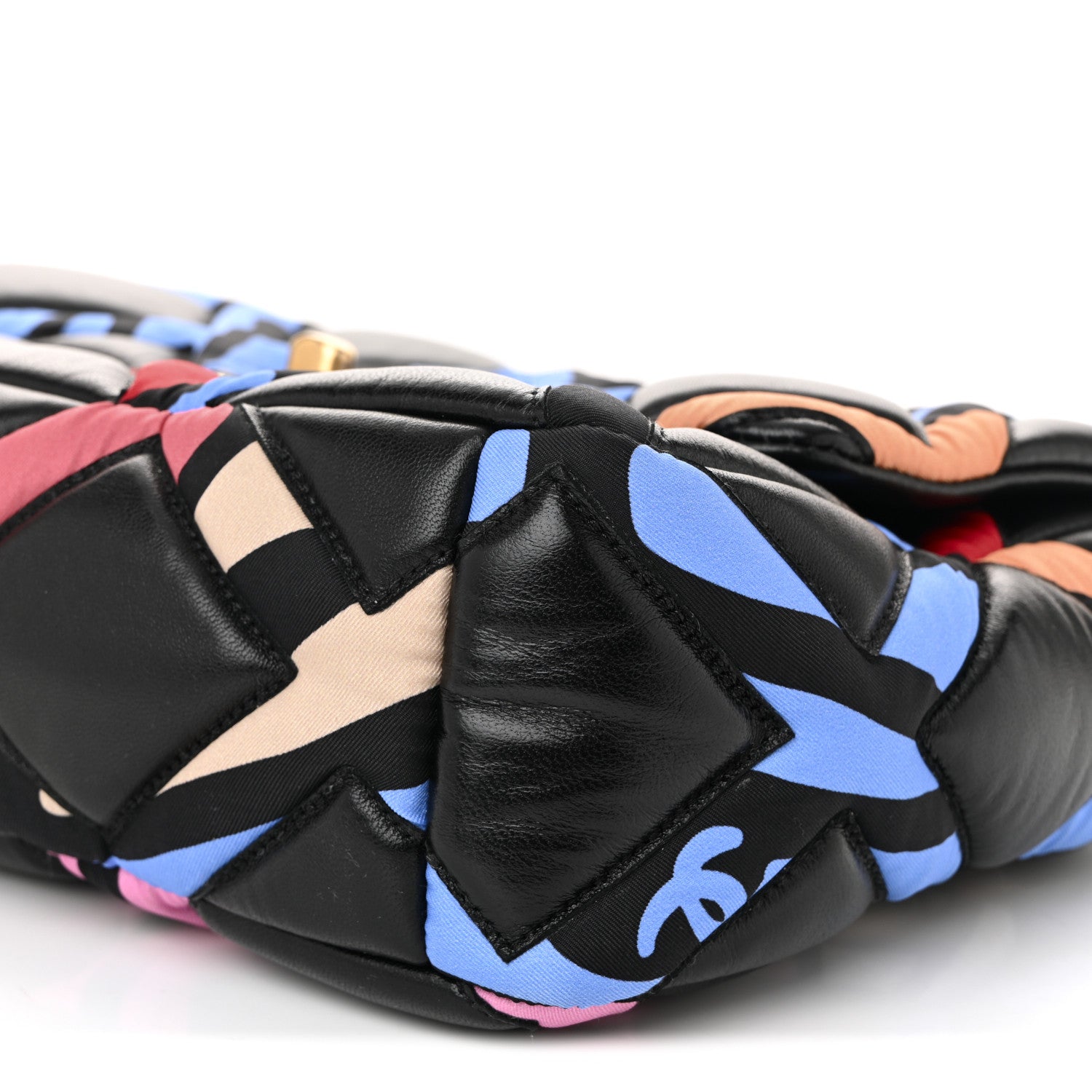 Lambskin Printed Fabric Medium CHNL 19 Flap Black Multicolor