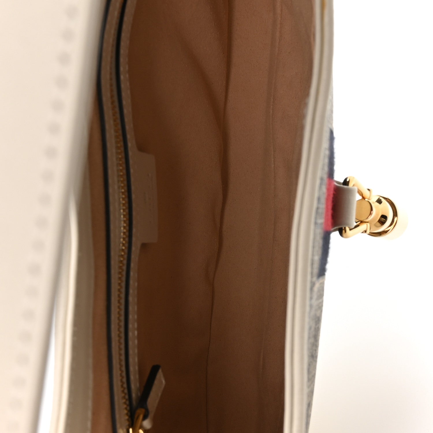 GG Supreme Monogram Azalea Calfskin Web Small Jackie 1961 Hobo Beige Ebony Mystic White