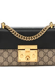 GG Supreme Monogram Calfskin Small Padlock Shoulder Bag Beige Black Cuir