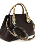 Grainy Calfskin Snakeskin Small Milton Satchel  Brown Natural