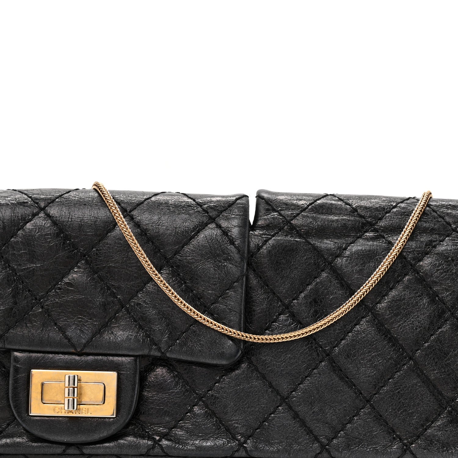 Glazed Calfskin Quilted Reissue Double Flap Clutch Black