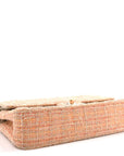 Tweed Quilted Medium Double Flap Orange Beige Multicolor