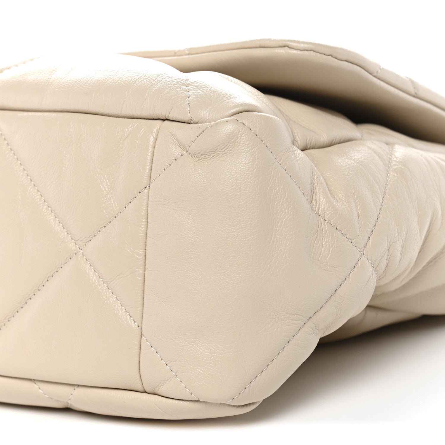 Goatskin Quilted Maxi CHNL 19 Flap Beige