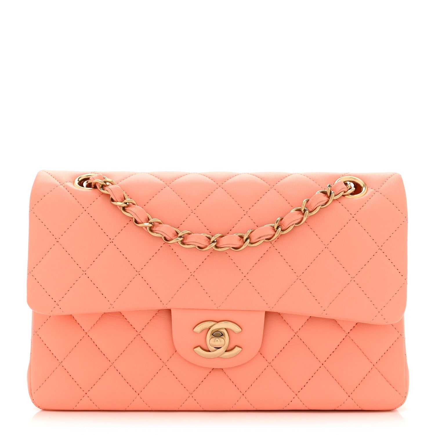Lambskin Quilted Small Double Flap Light Orange