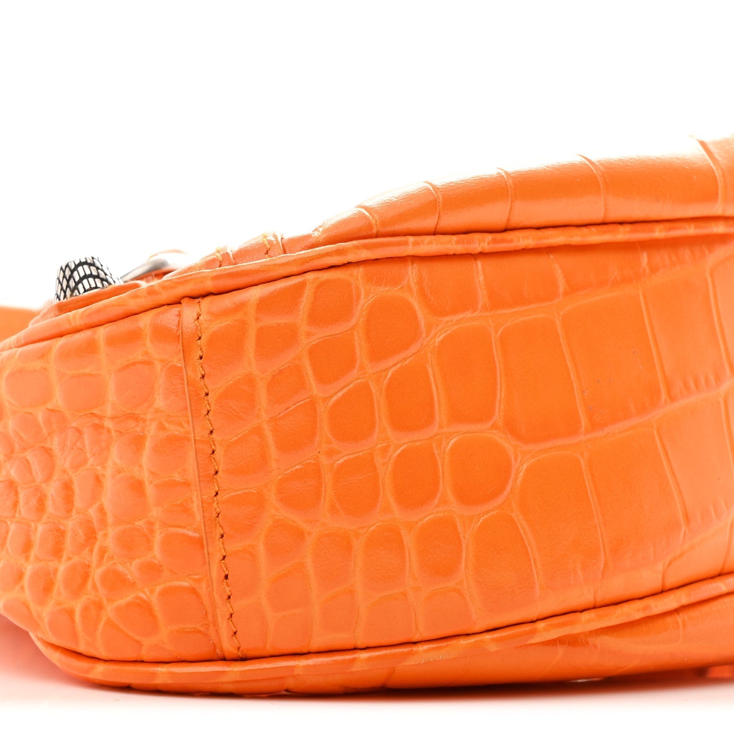 Extra Supple Calfskin Crocodile Embossed Le Cagole Shoulder Bag XS Pop Orange