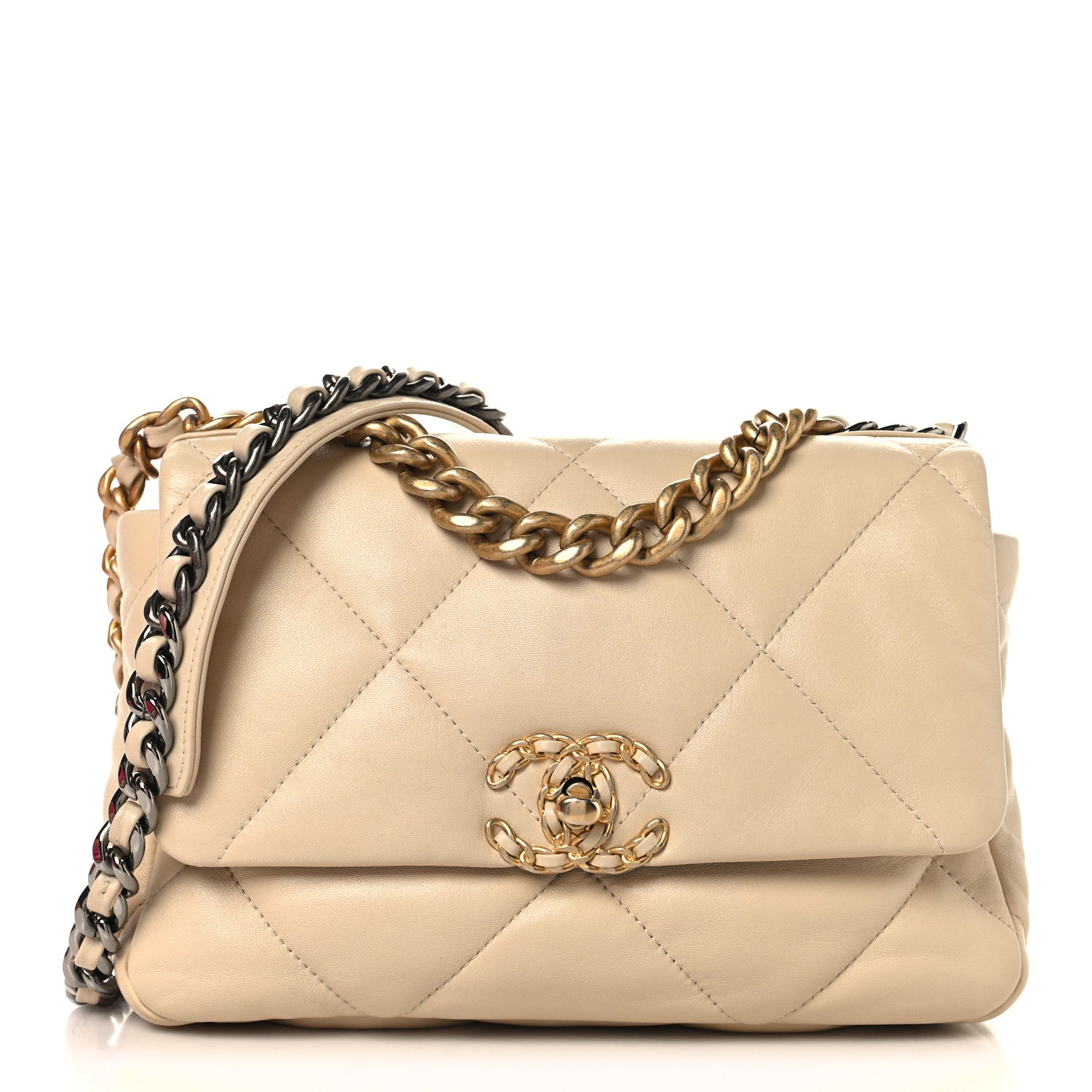 Lambskin Quilted Medium CHNL 19 Flap Beige