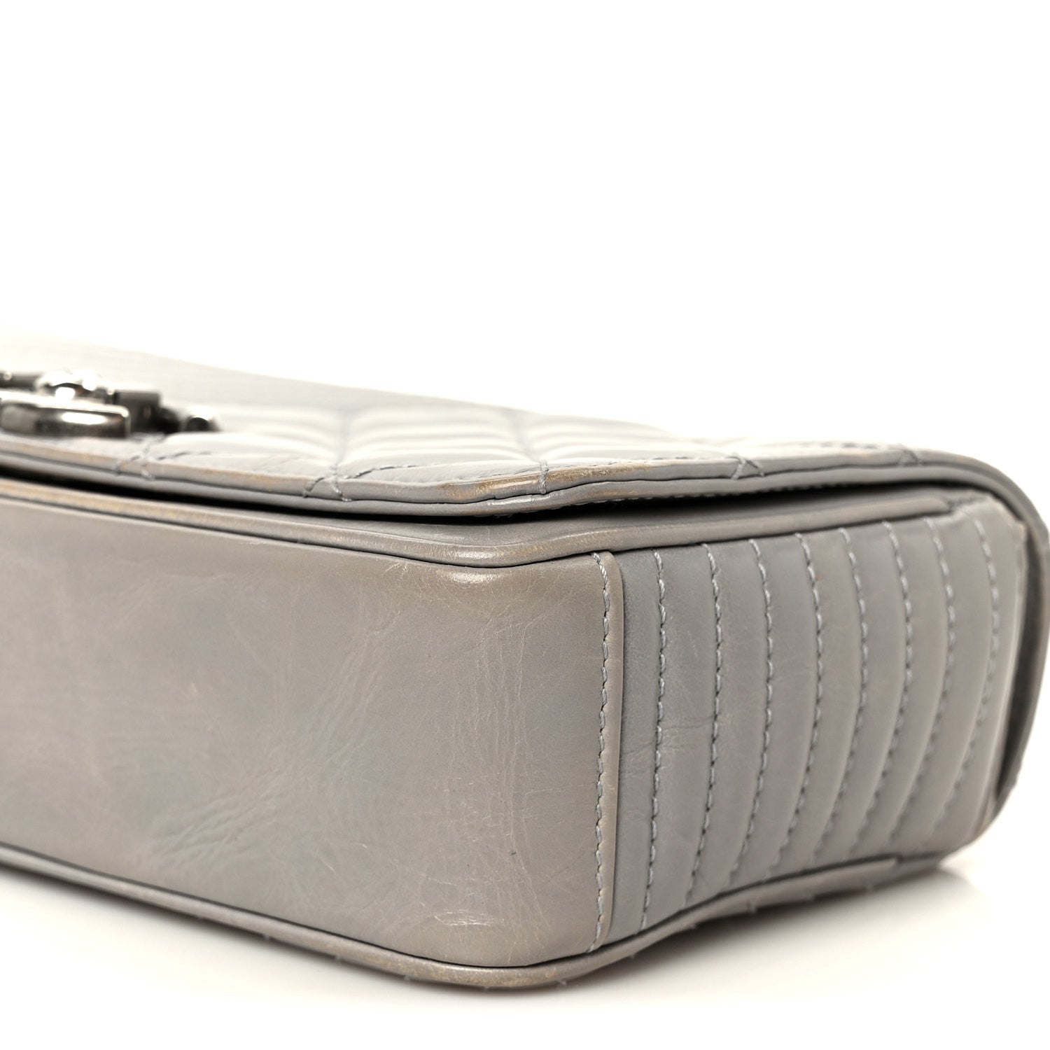 Glazed Calfskin Quilted Small Coco Boy Flap Grey