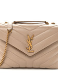 Calfskin Y Quilted Monogram Small Loulou Chain Satchel Dark Beige