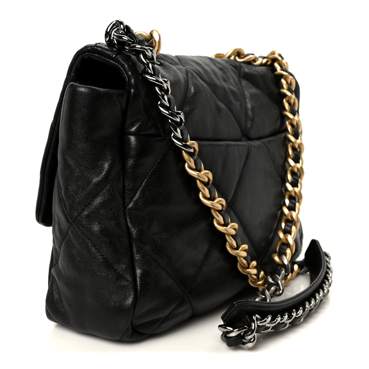 Goatskin Quilted Large CHNL 19 Flap Black