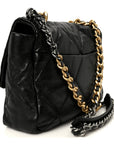 Goatskin Quilted Large CHNL 19 Flap Black