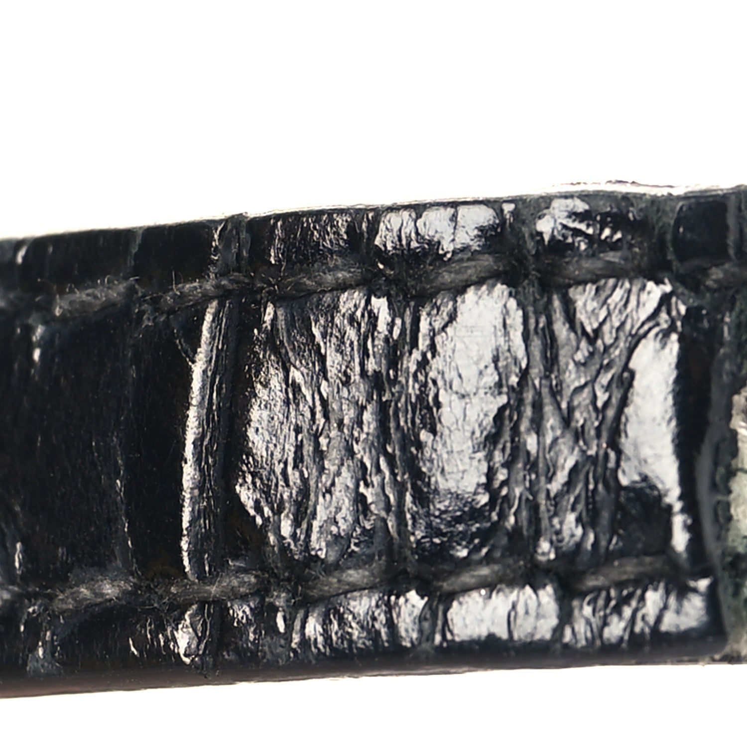 Shiny Calfskin Monochrome Crocodile Embossed Small Hourglass Top Handle Bag Black