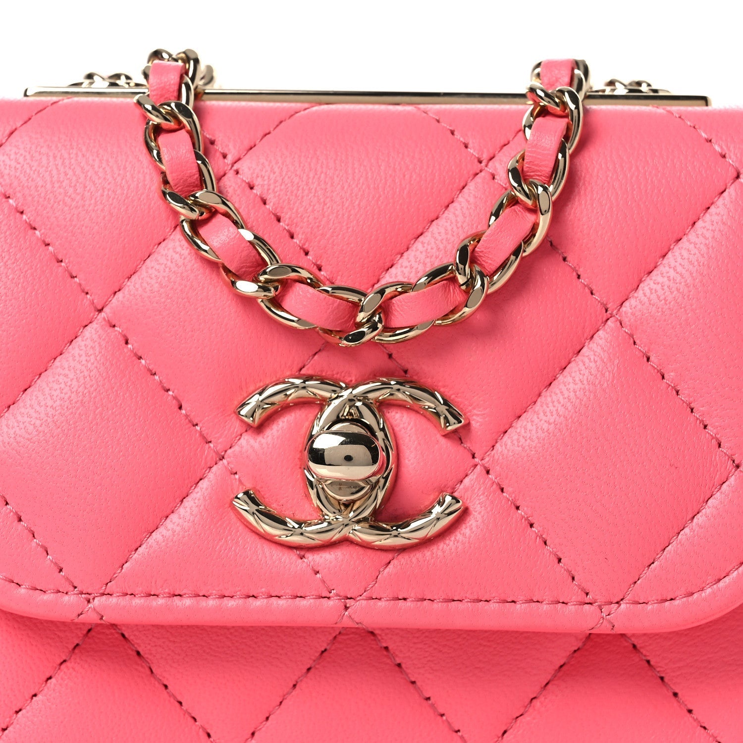 Lambskin Quilted Mini Trendy CC Chain Wallet Pink