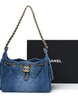 Washed Denim Quilted Mini CHNL 25 Handbag Blue