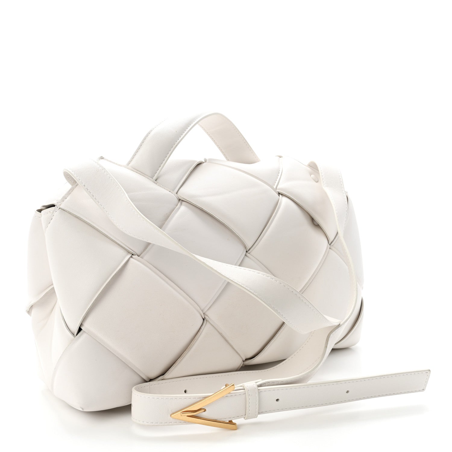 Nappa Intreccio Padded Top Handle Shoulder Bag White
