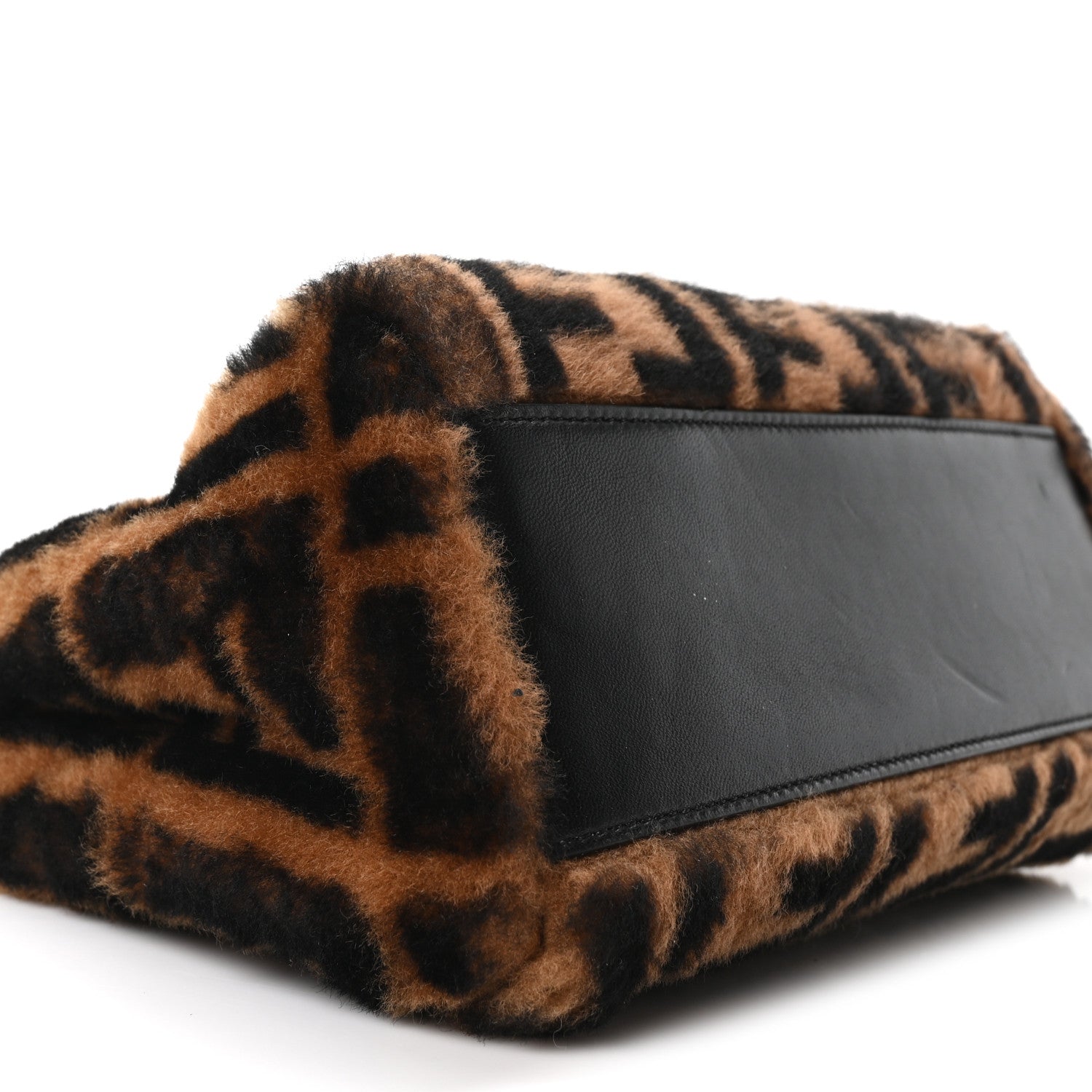 Shearling Nappa Macro FF 1974 Mini Peekaboo Iconic Satchel Tobacco Black