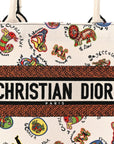 Canvas Embroidered Dragon Zodiac Medium Book Tote White Multicolor