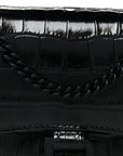 Shiny Calfskin Monochrome Crocodile Embossed Hourglass Chain Bag Black