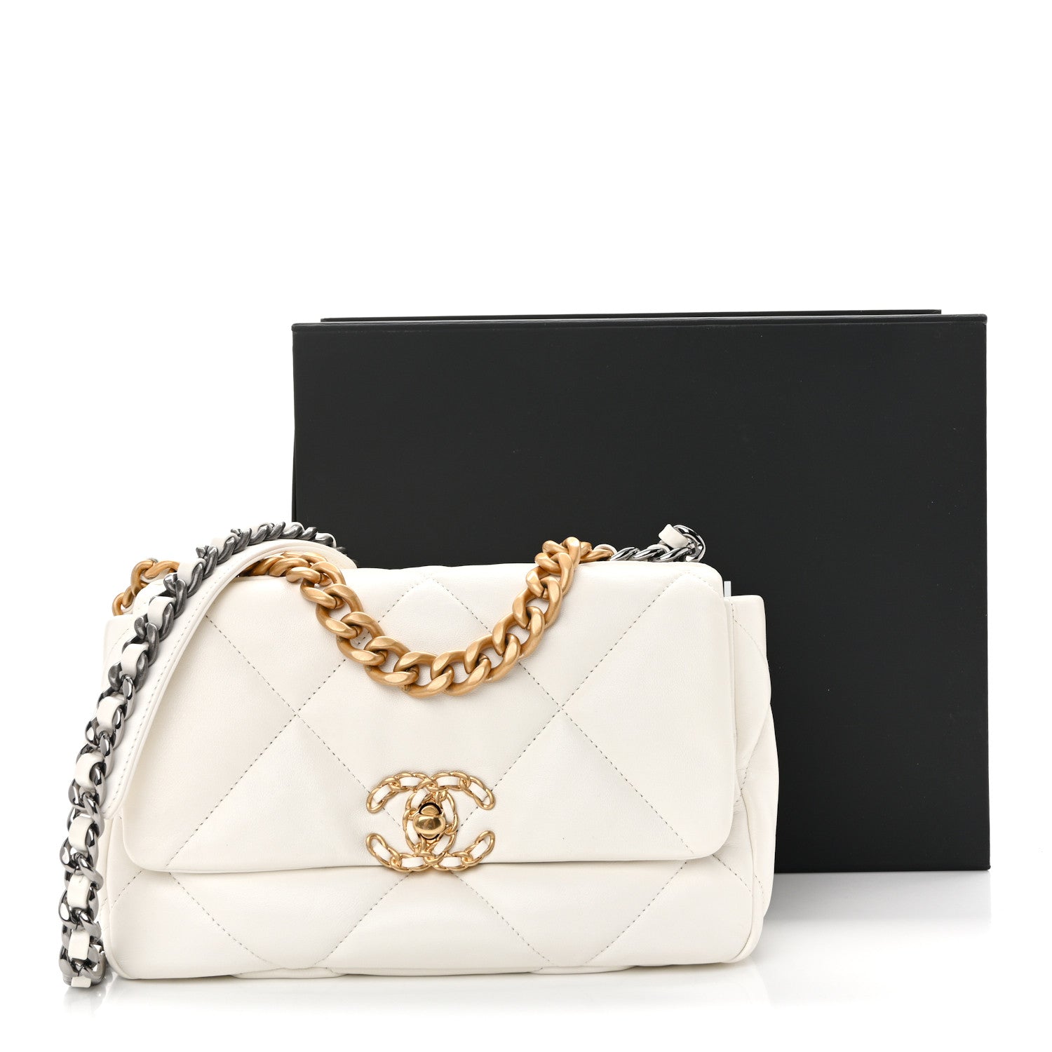 Lambskin Quilted Medium CHNL 19 Flap White