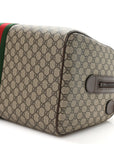 GG Supreme Monogram Textured Dollar Calfskin Web Medium Savoy Duffle Bag Beige Dark Brown