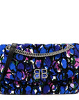 Velvet Floral Quilted M BB Round Shoulder Bag Bleu