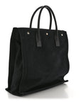 Linen Calfskin Rive Gauche North South Tote Black