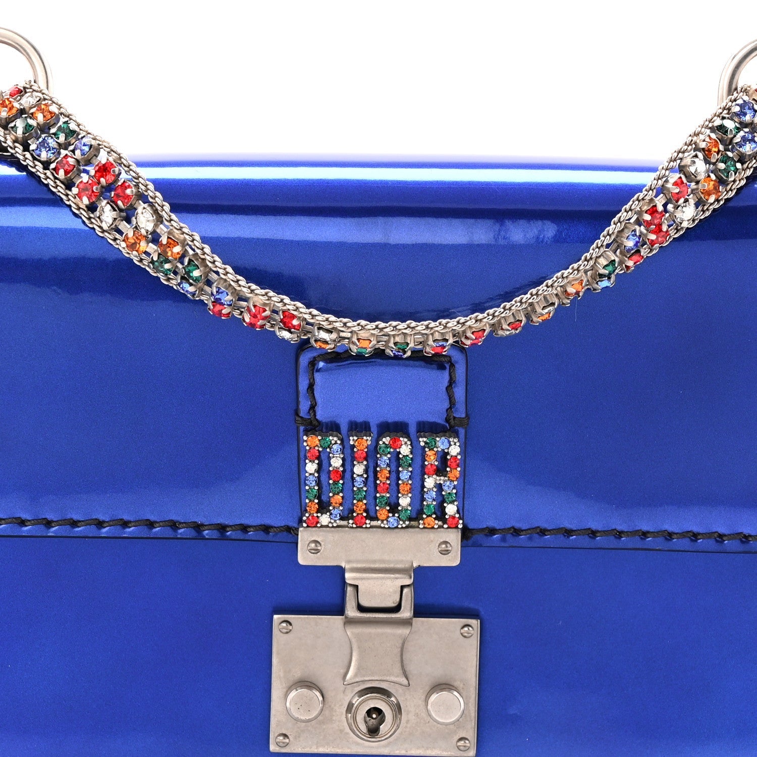 Metallic Patent Crystal D1ORaddict Flap Bag Blue
